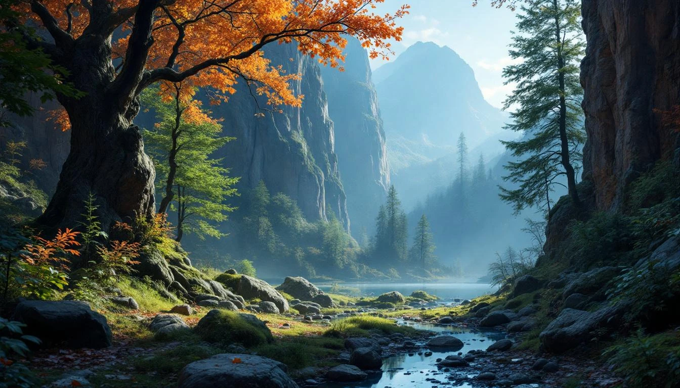 Scenic mountain valley with river and forest representing streamlined digital processes and modern administrative efficiency.