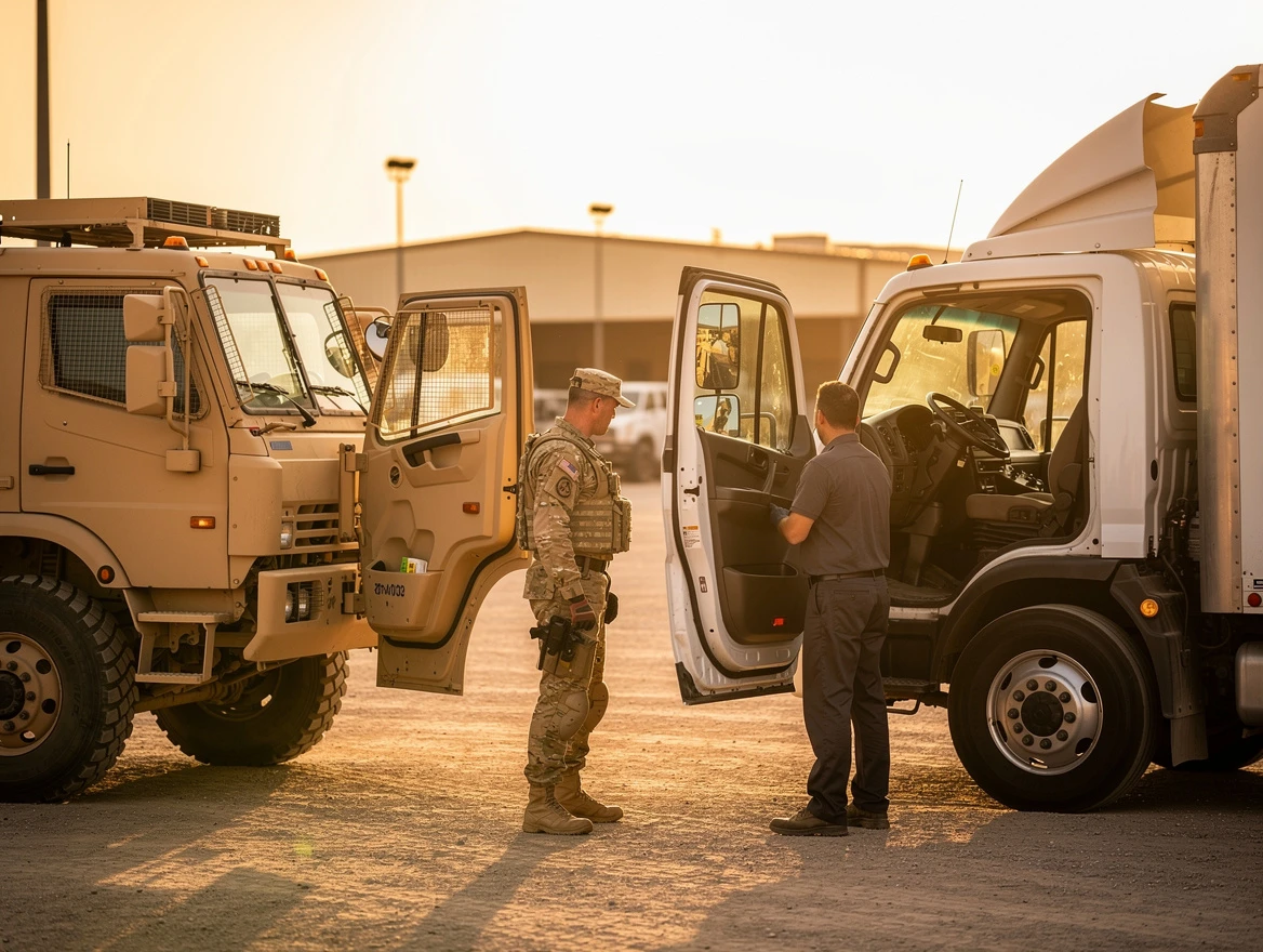 How do military vehicles differ from civilian trucks in climate control?