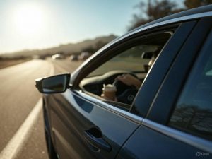Car driving on highway with safe distance from other vehicles