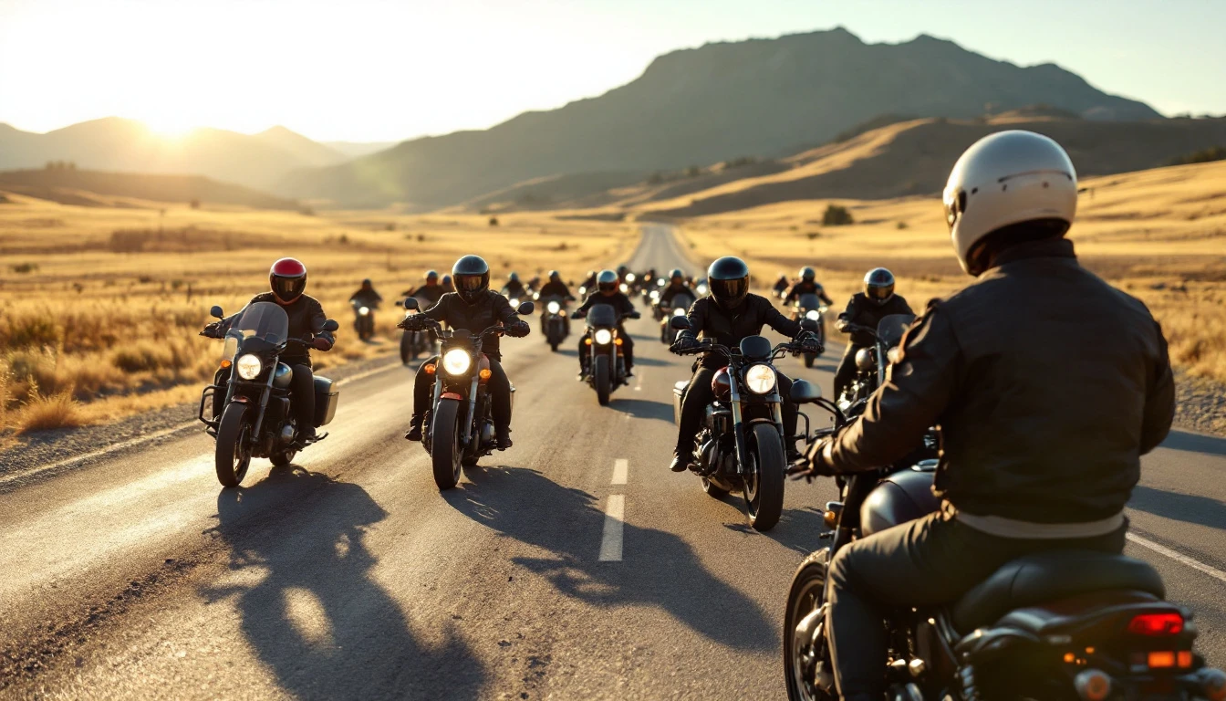 Montana riders in a community group ride — organized formation on Montana highway
