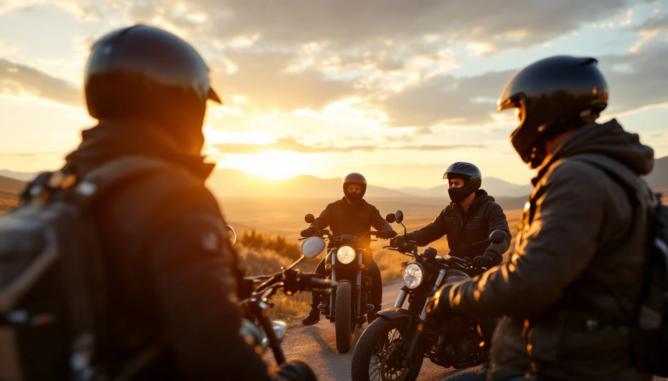 A group of motorcyclists holds a pre-ride talk to review safety essentials before group riding.