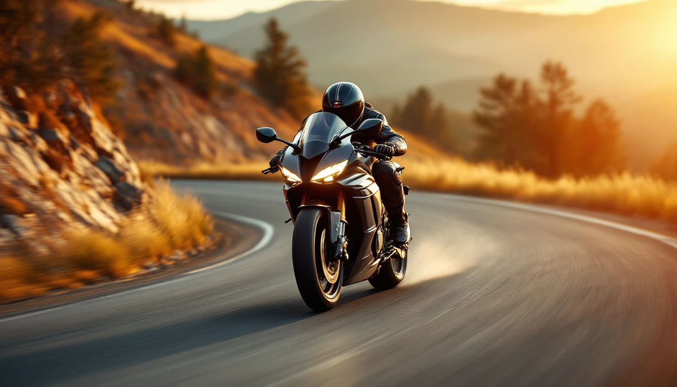 Sportbike rider expertly leaning into a curve on a scenic mountain road in Montana