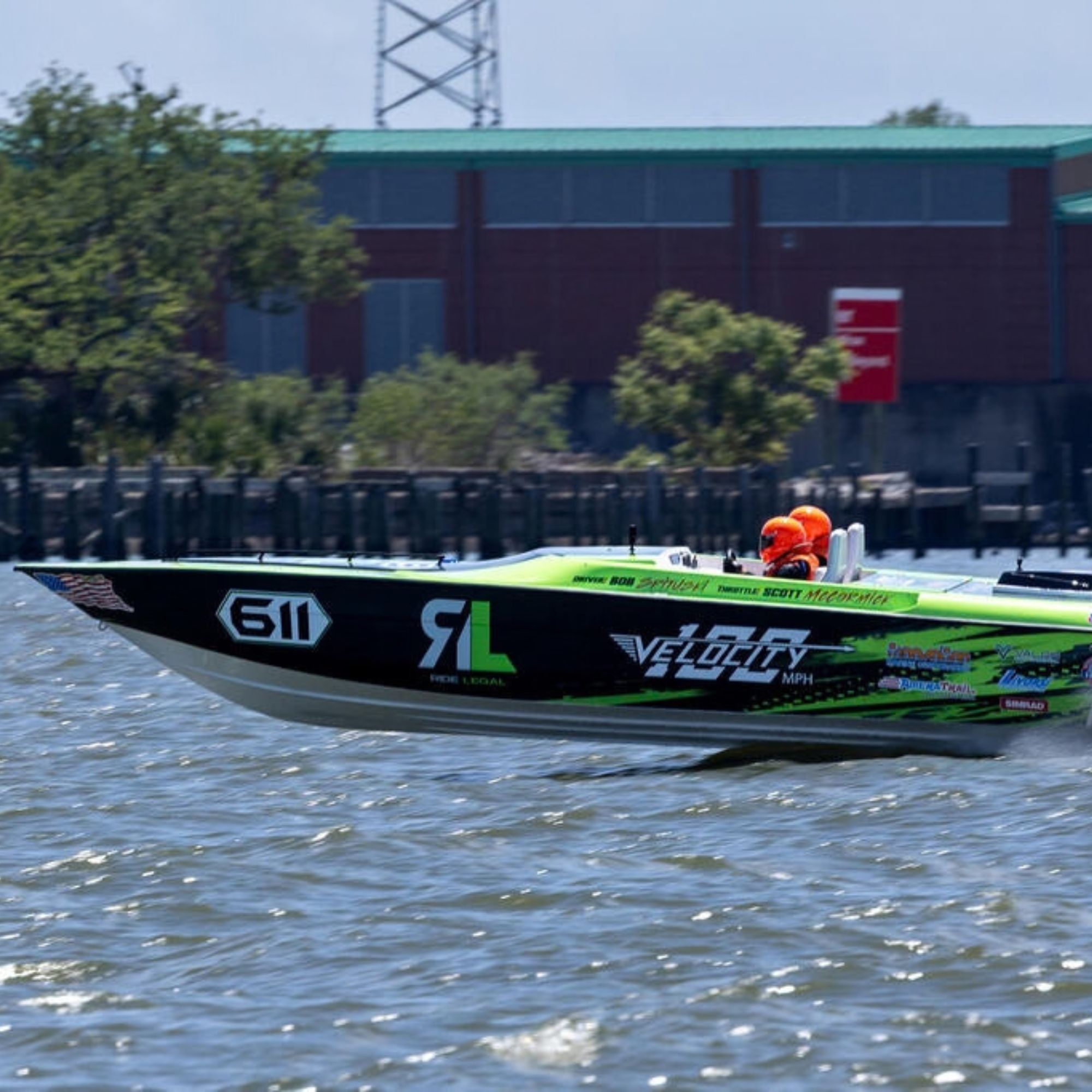 Ride Legal's #611 Velocity race boat at speed on the racecourse