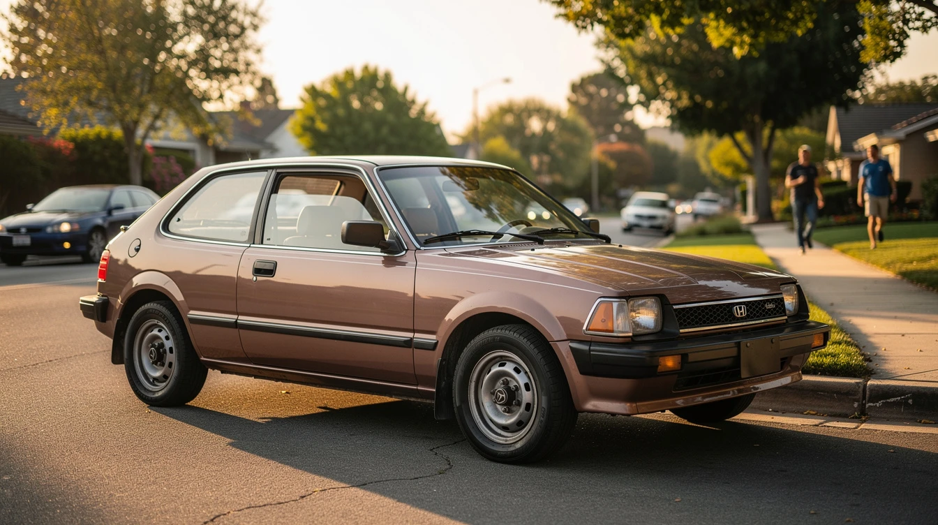 Brown 1983 Honda Civic parked on suburban street, classic daily driver reliability example