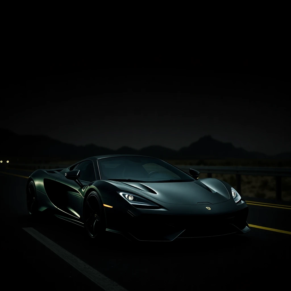 Black exotic sports car parked on highway at night for out-of-state vehicle registration guide