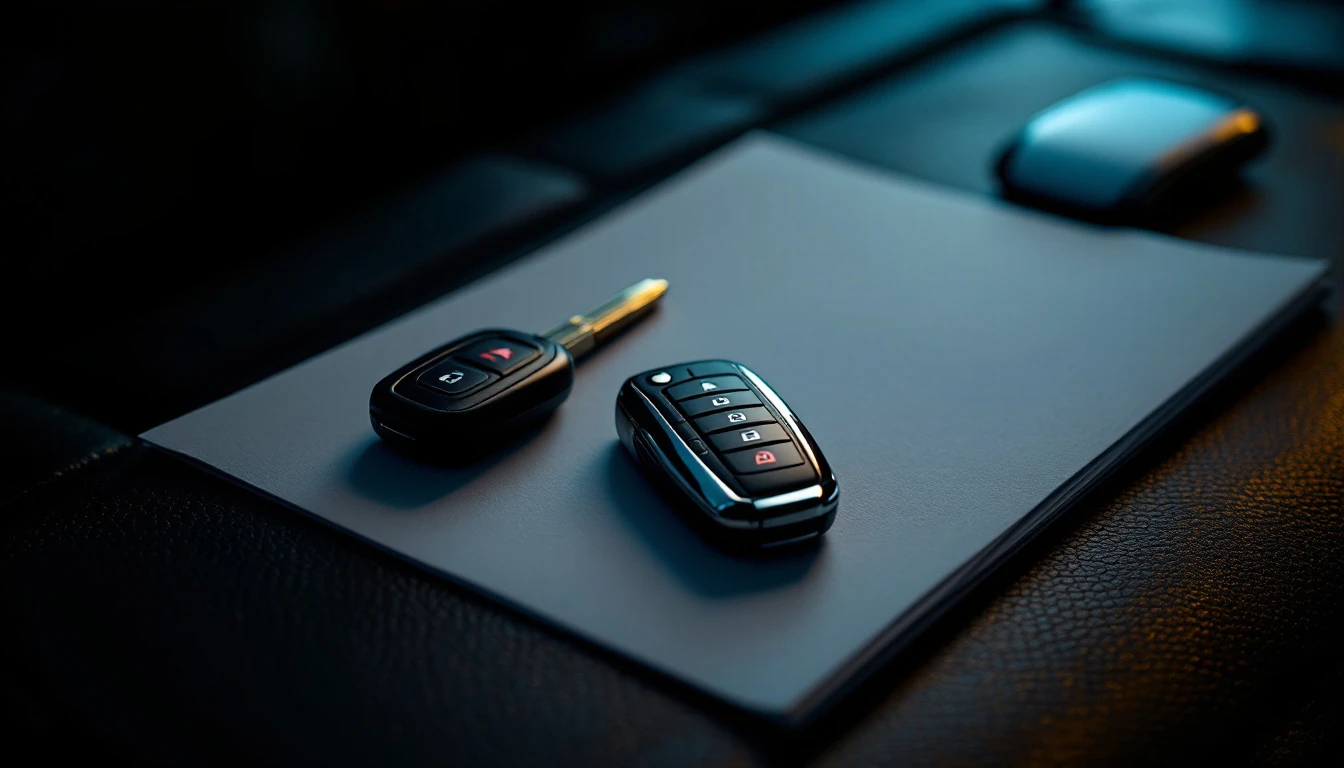 Two car key fobs displayed on gray surface, illustrating vehicle security and car insurance coverage essentials for drivers.
