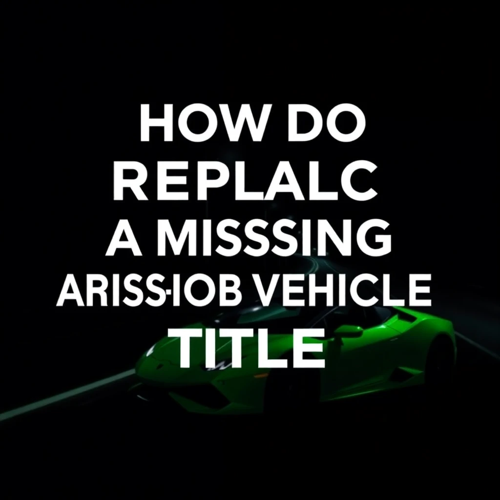 Green motorcycle on dark background with text about replacing missing vehicle title documentation