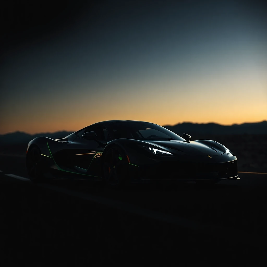 Sleek black sports car silhouetted at sunset, perfect elevated gift inspiration for gearhead fathers.