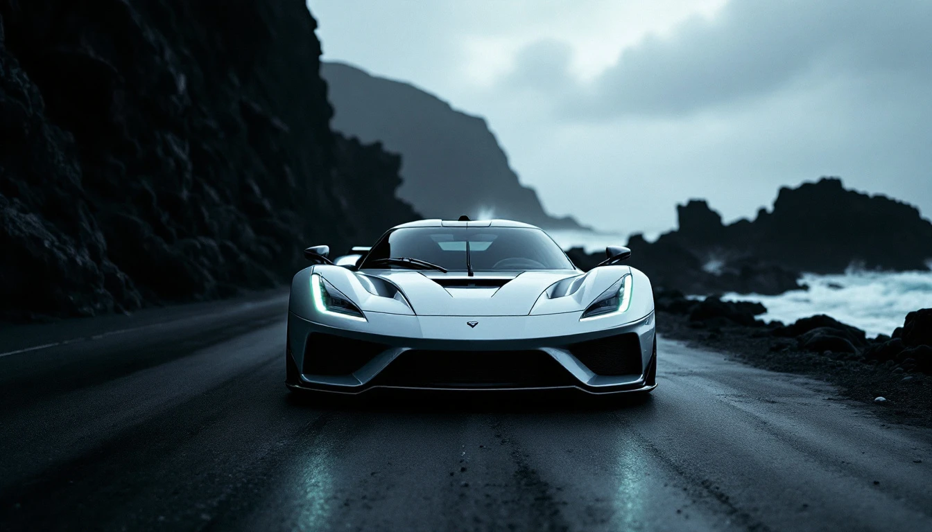 White sports car parked on coastal road with rocky cliffs, illustrating elevated vehicle purchase and Hawaii sales tax