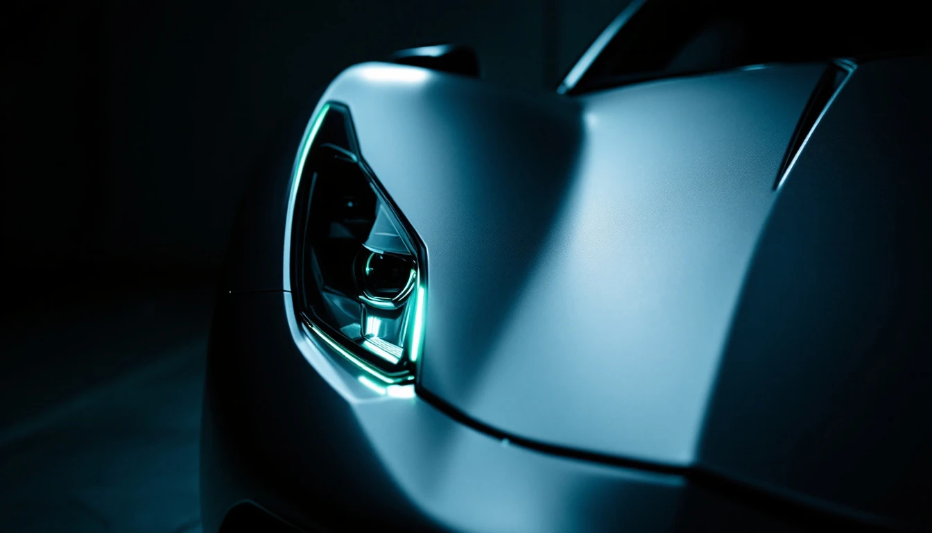 Modern car headlight glowing in dark studio lighting, symbolizing vehicle ownership and digital documentation compliance