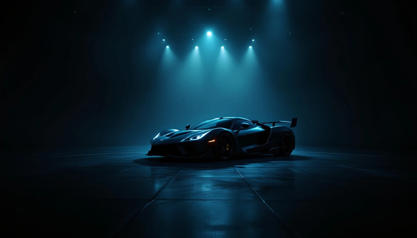 Black supercar in dramatic spotlight lighting, symbolizing modern vehicle ownership and registration upgrade solutions