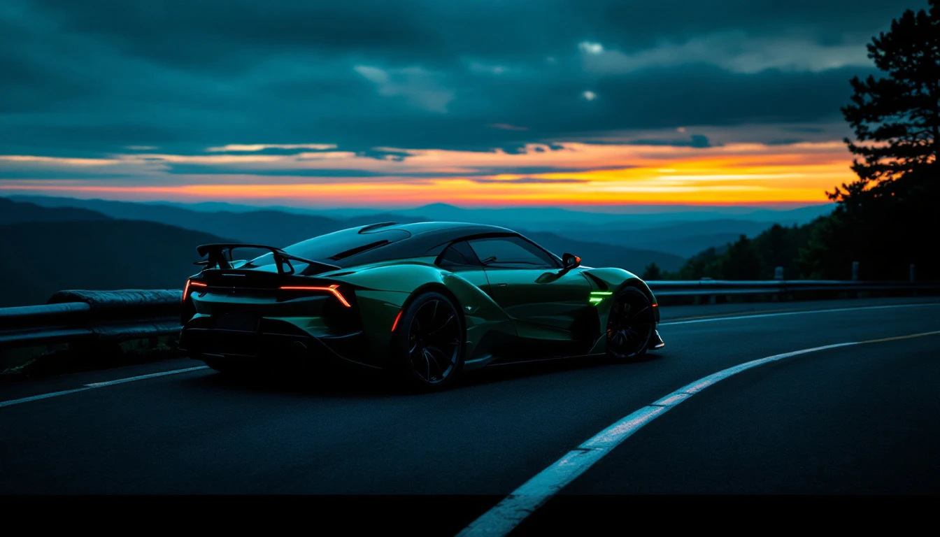 High-performance sports car on mountain road at sunset, illustrating vehicle purchase and registration concepts for NC sales