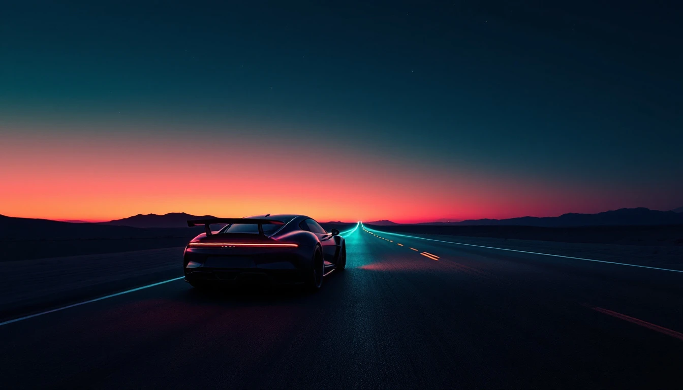 Motorcycle and sports car with glowing headlights at dusk, Father's Day gift ideas for powersport enthusiasts