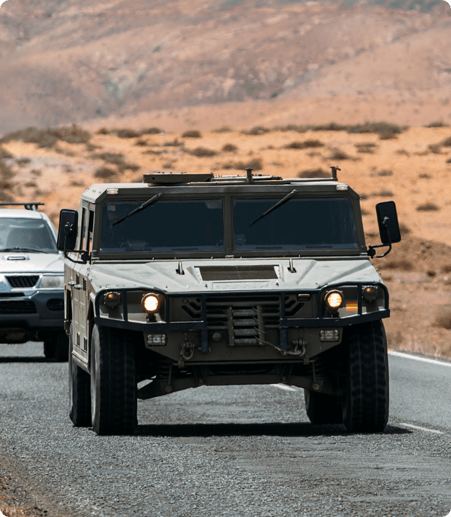 military vehicle on street