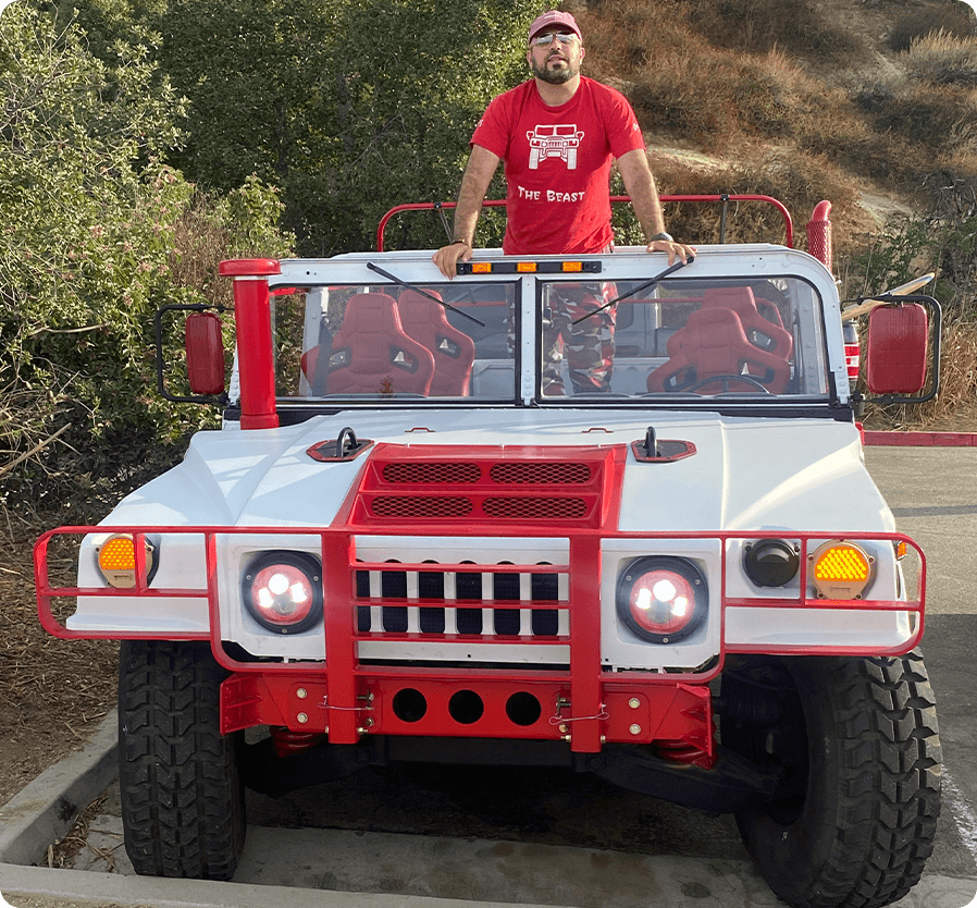 man in a military vehicle