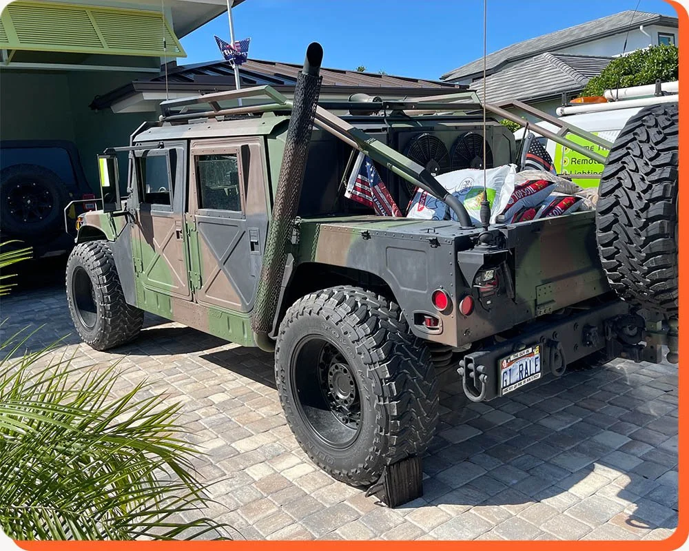 military vehicle with plate