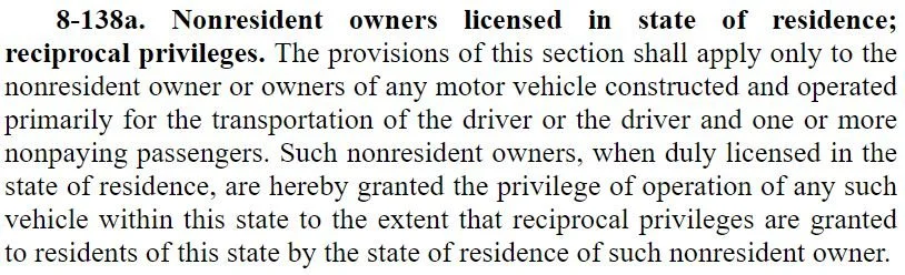 Kansas vehicle registration reciprocity statute (excerpt)