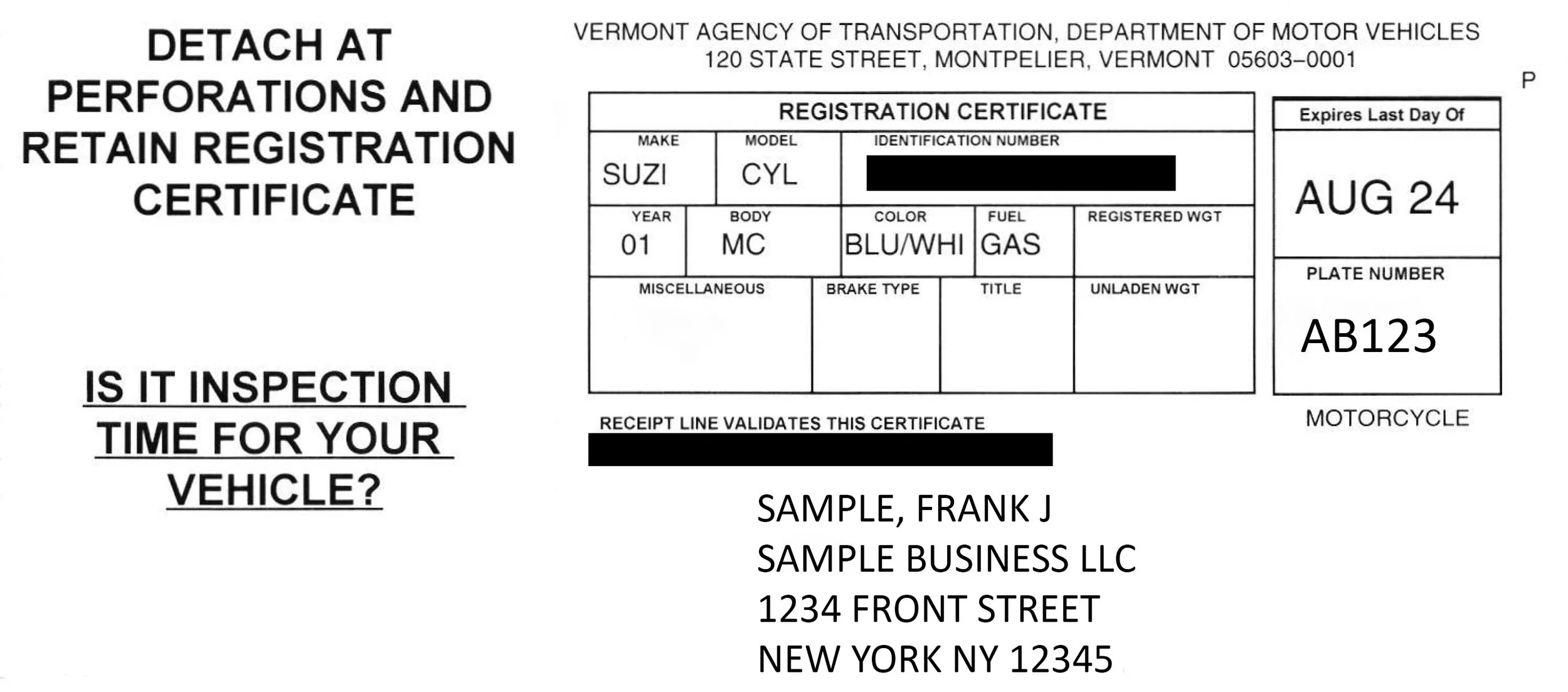 Transferable Vermont registration