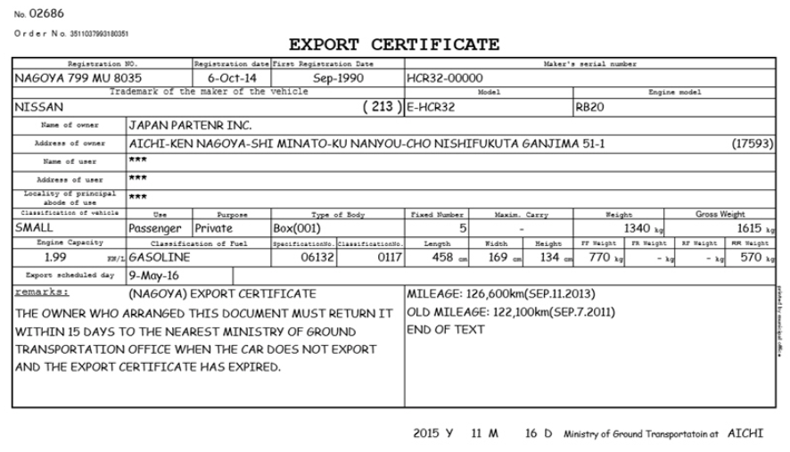 Export certificate translated