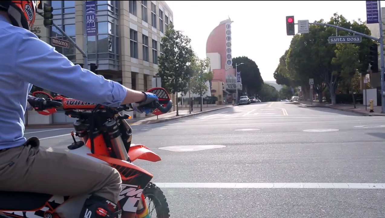 dirt bike rider on street