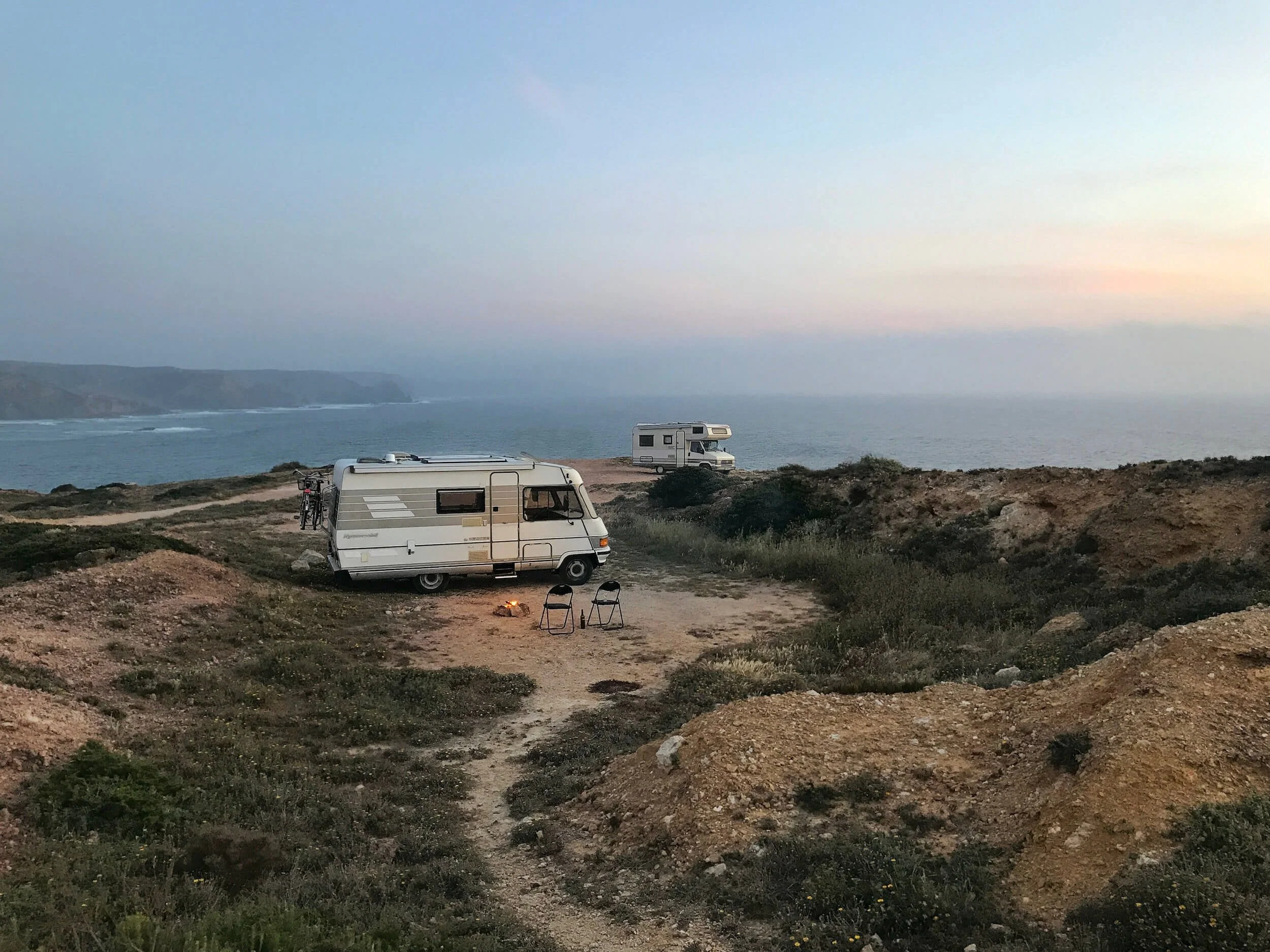 RVs parked by coast
