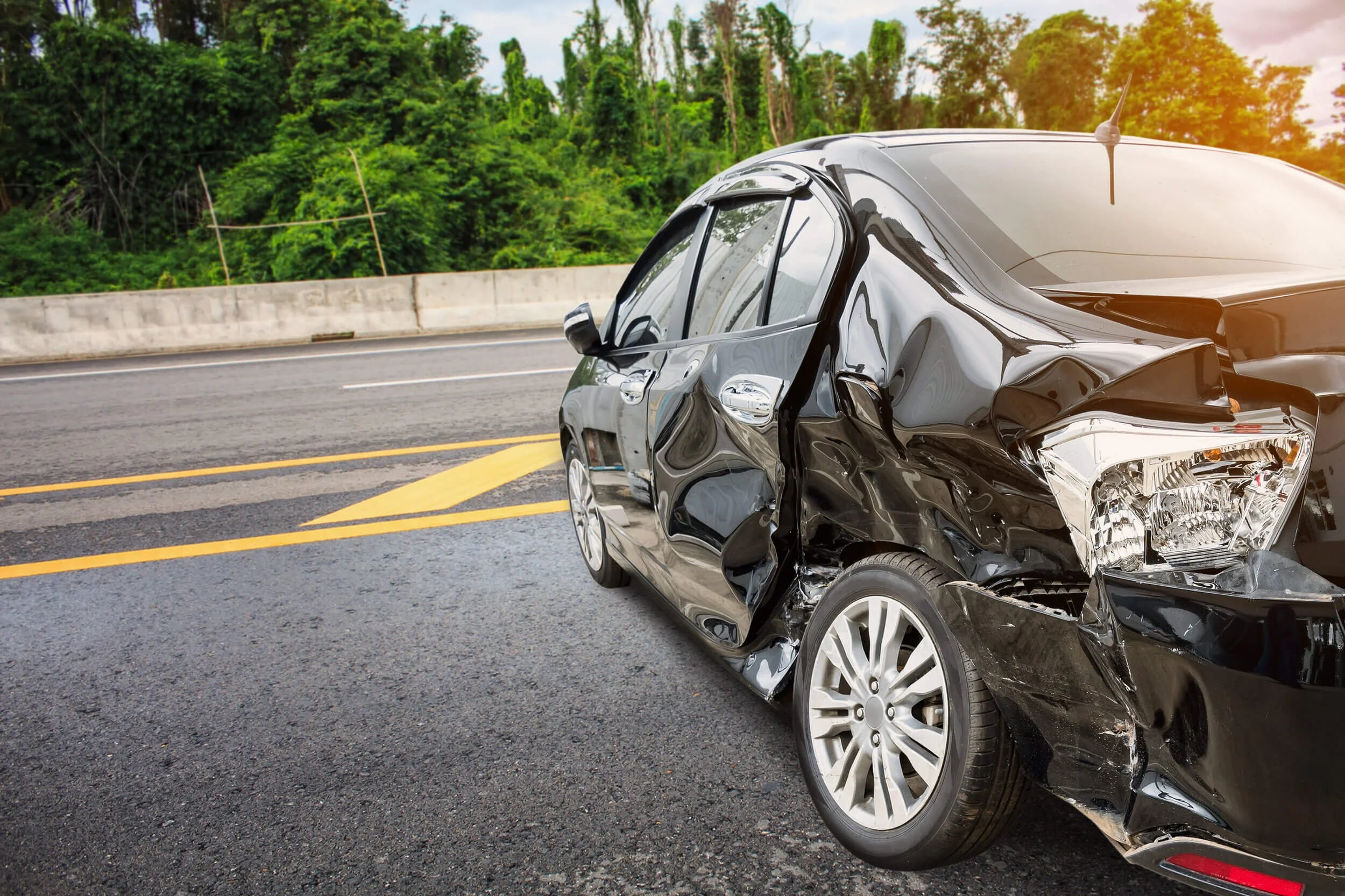 wrecked car on street