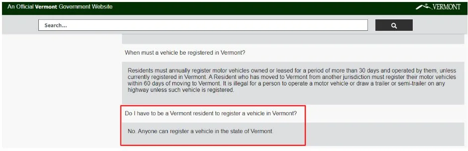 Vermont DMV website