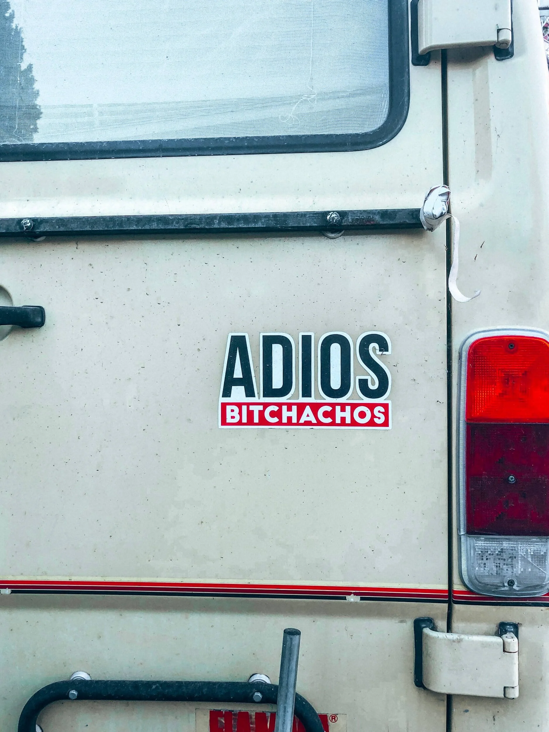 Adios Bitchachos sticker on car