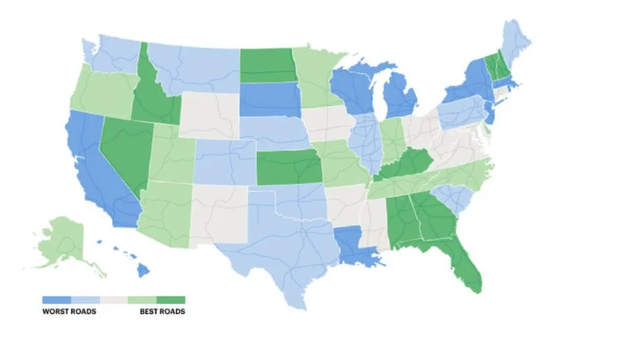 best vs worst roads states map