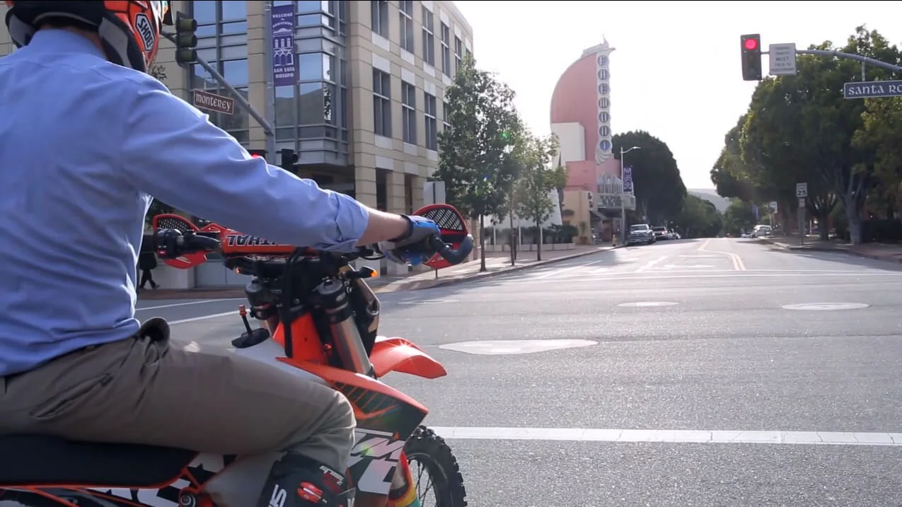 KTM dirt bike rider on street