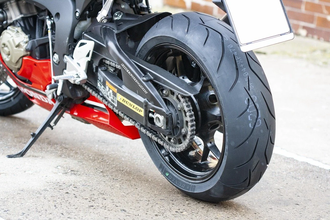 close up of a dot approved tires for motorcycles to ride on the open road.