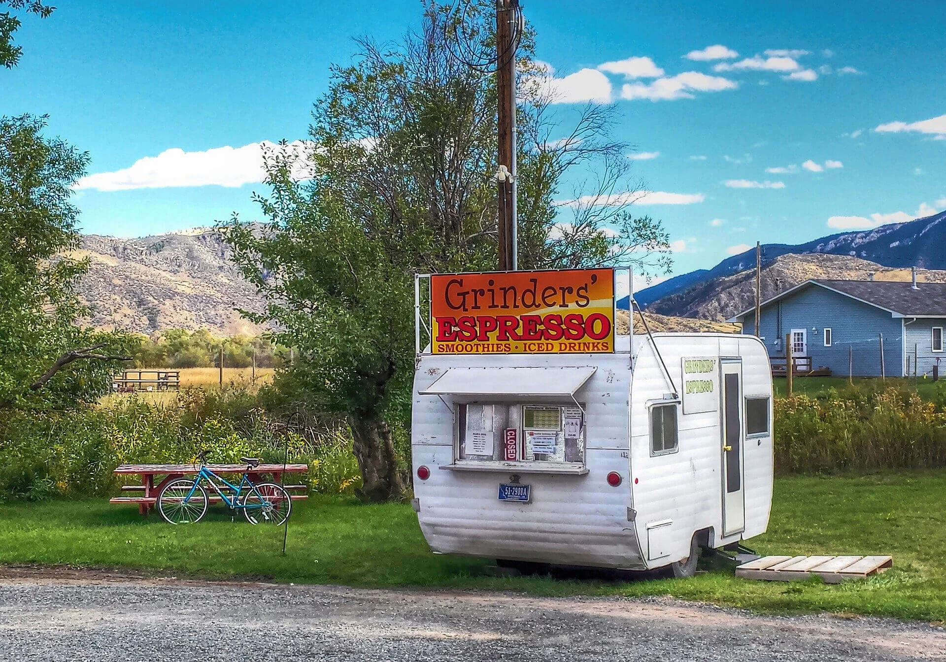 RV parked beside road
