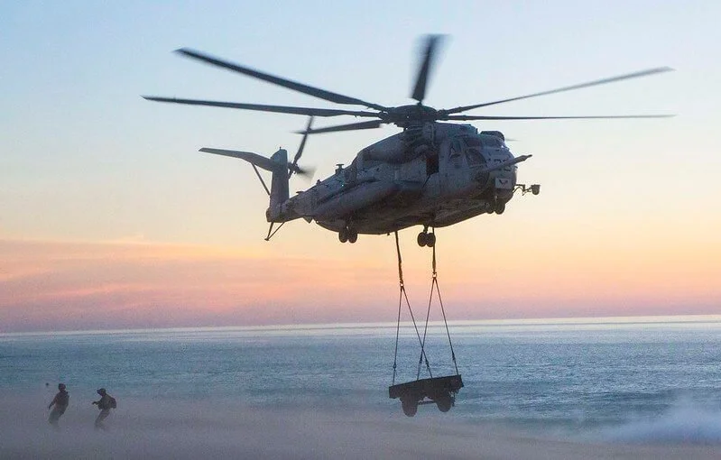 military helicopter carrying trailer