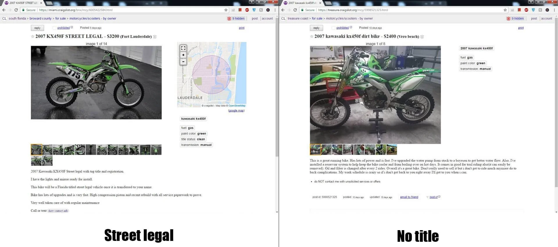 KX450F street legal vs no title