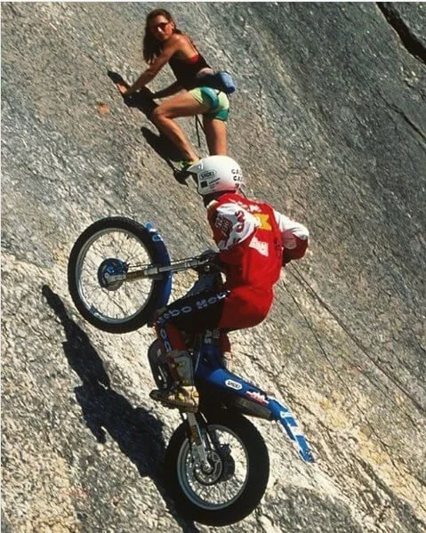 dirt bike rider and rock climber