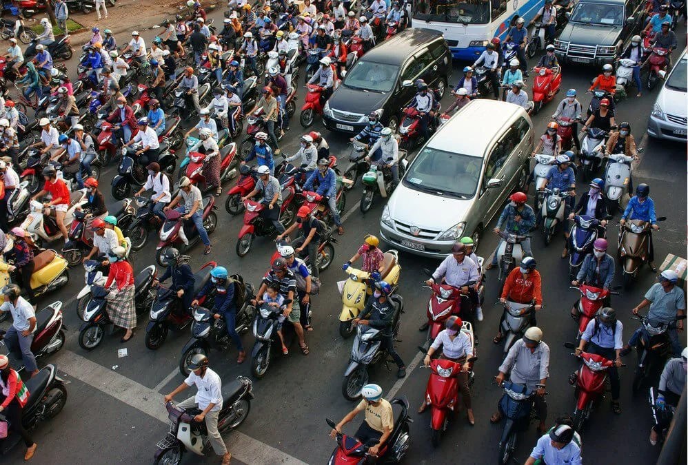traffic with a lot of bikes