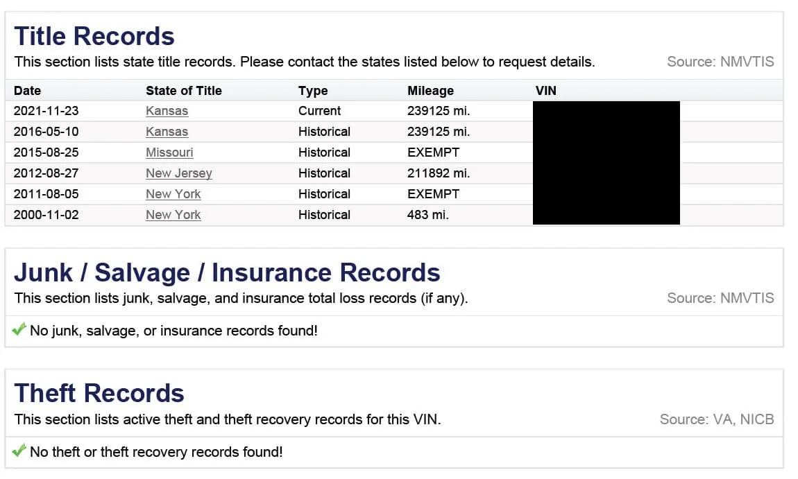 VIN check title records