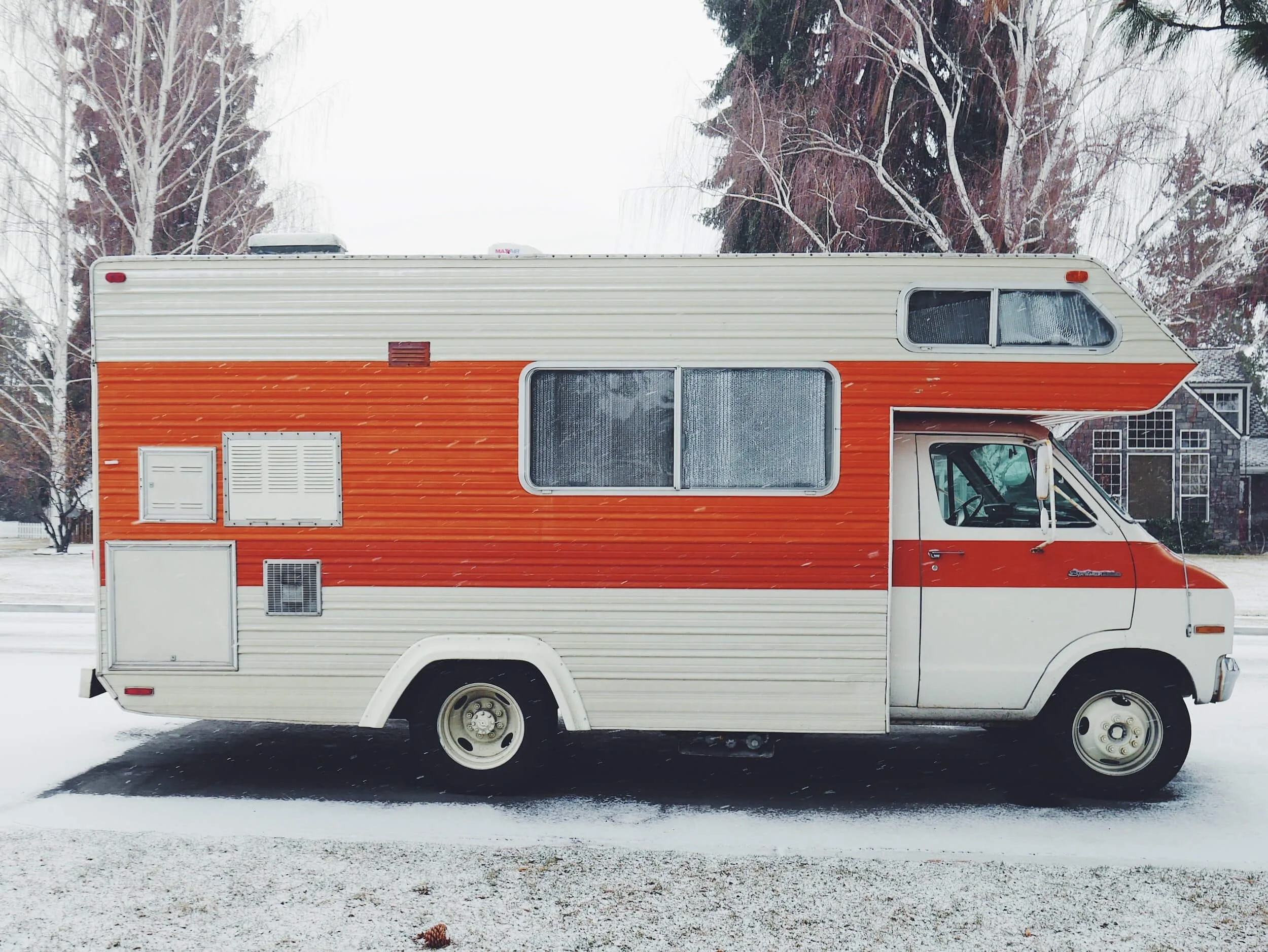 motorhome on snow covered ground