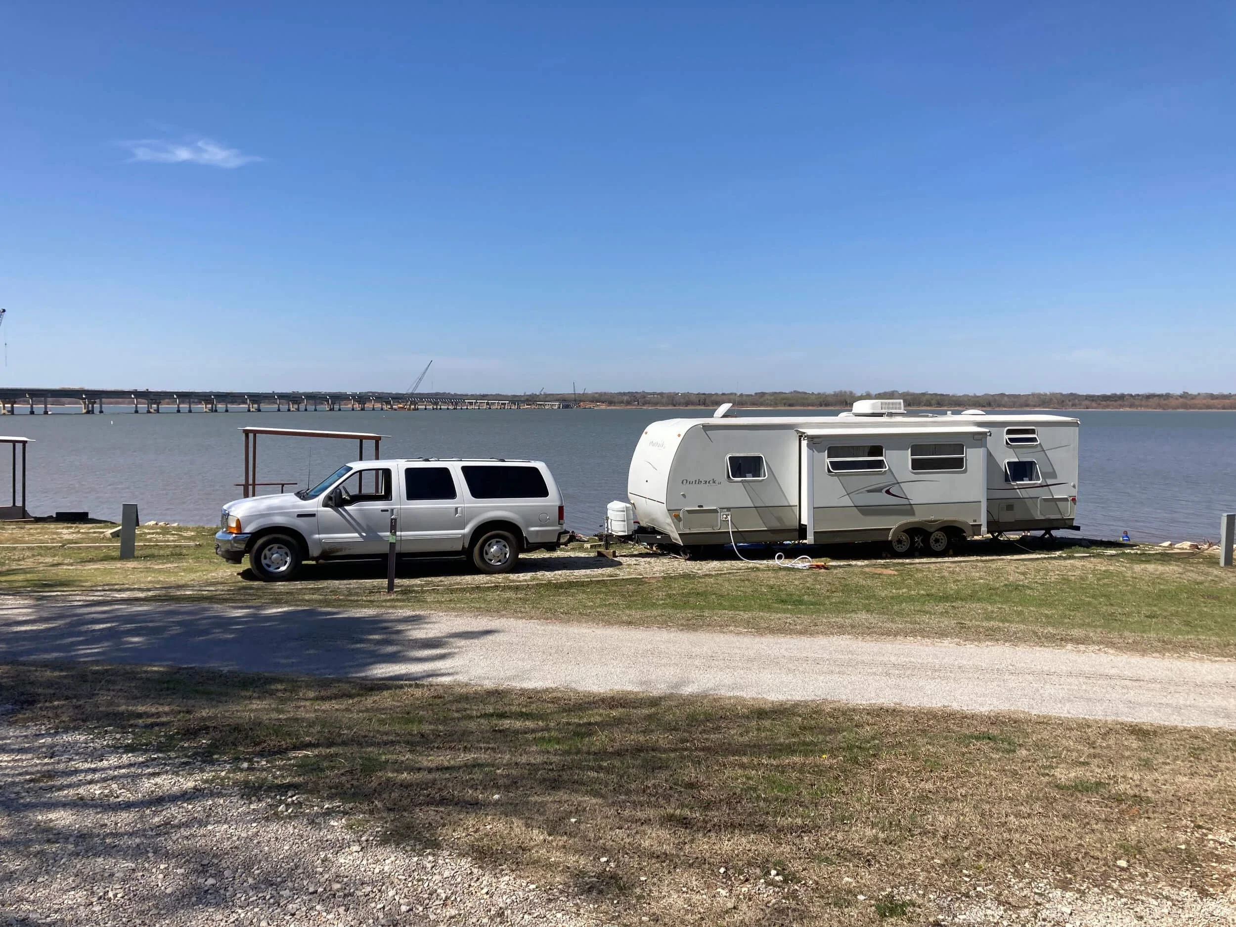 Family truckster parked at lake texoma, texas