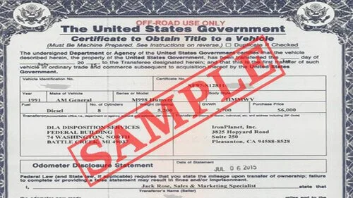 certificate of title off-road only