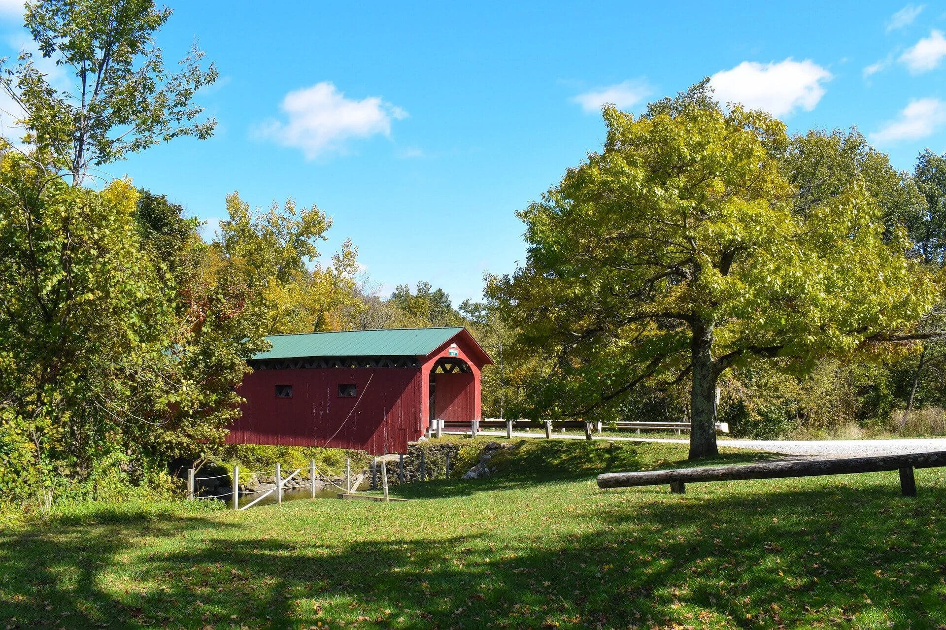 covered bridge and trees in Vermont