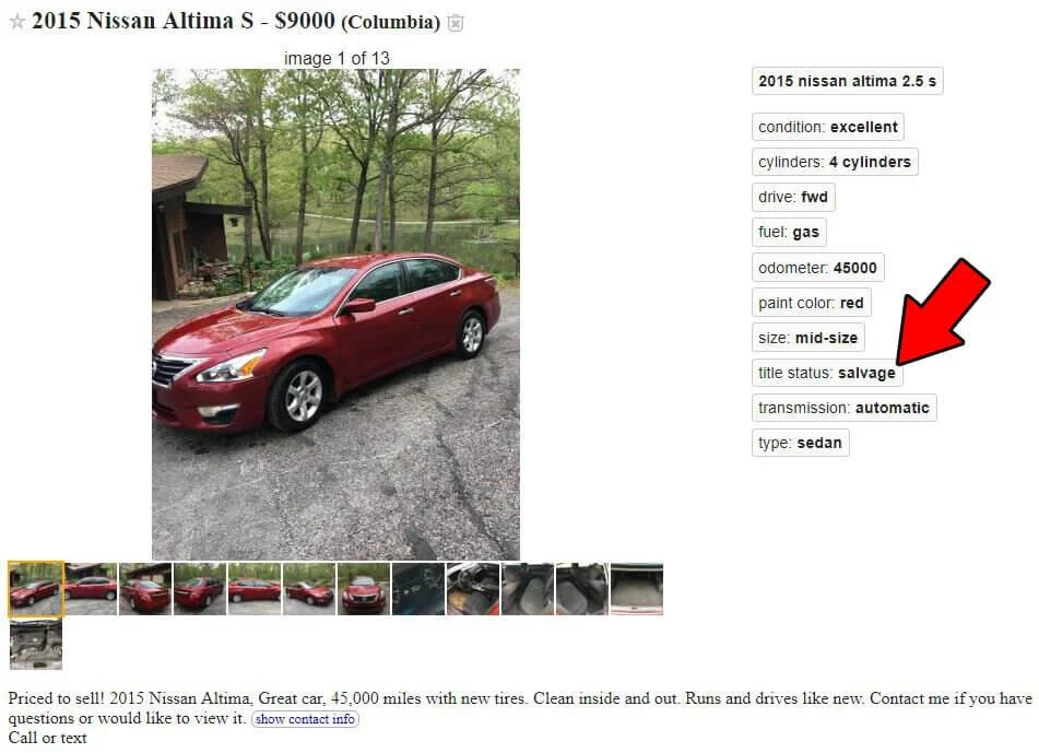 2015 nissan altima S salvage