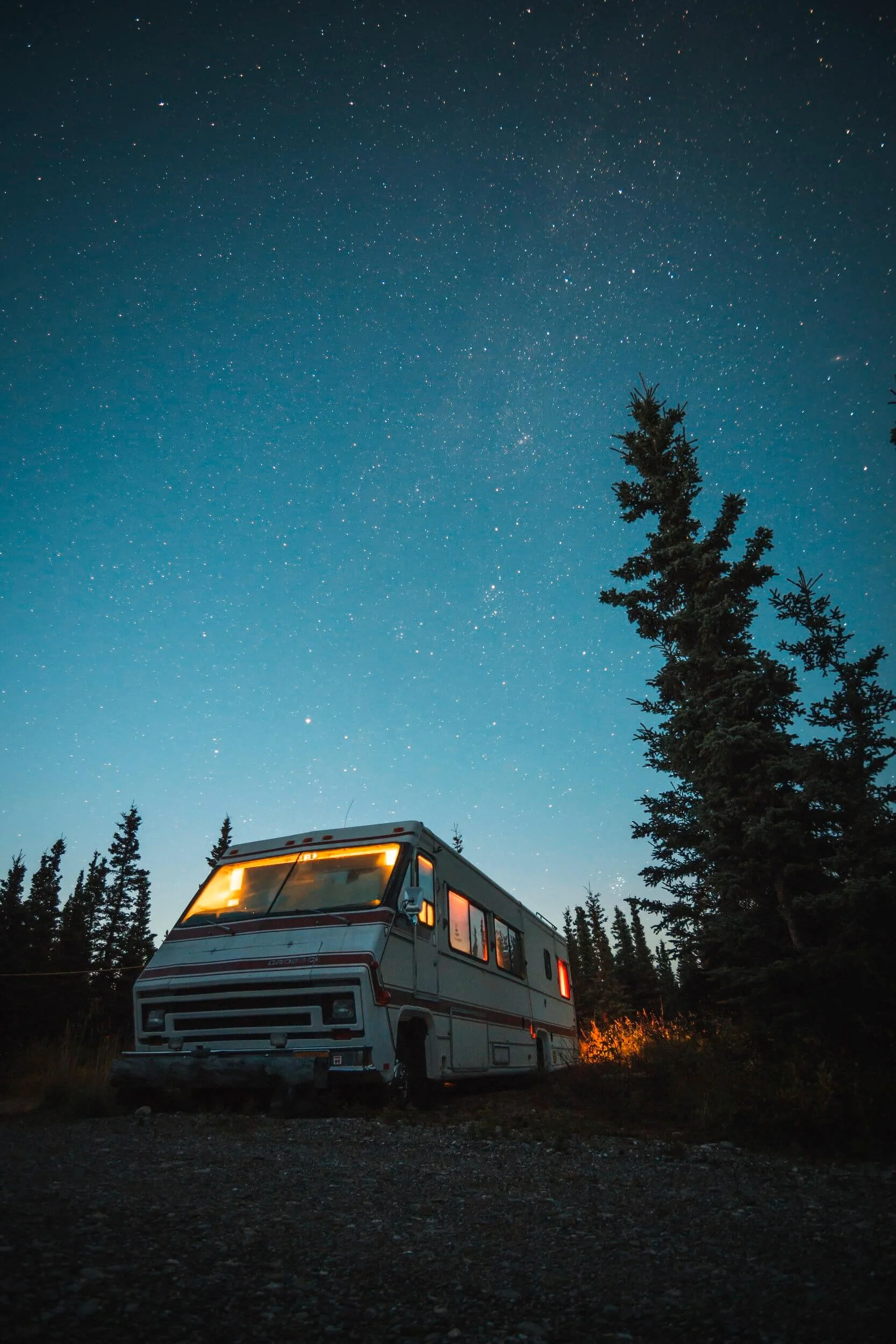 parked RV at night
