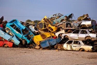 crushed pile of cars