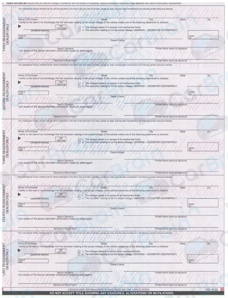 An unsigned car title