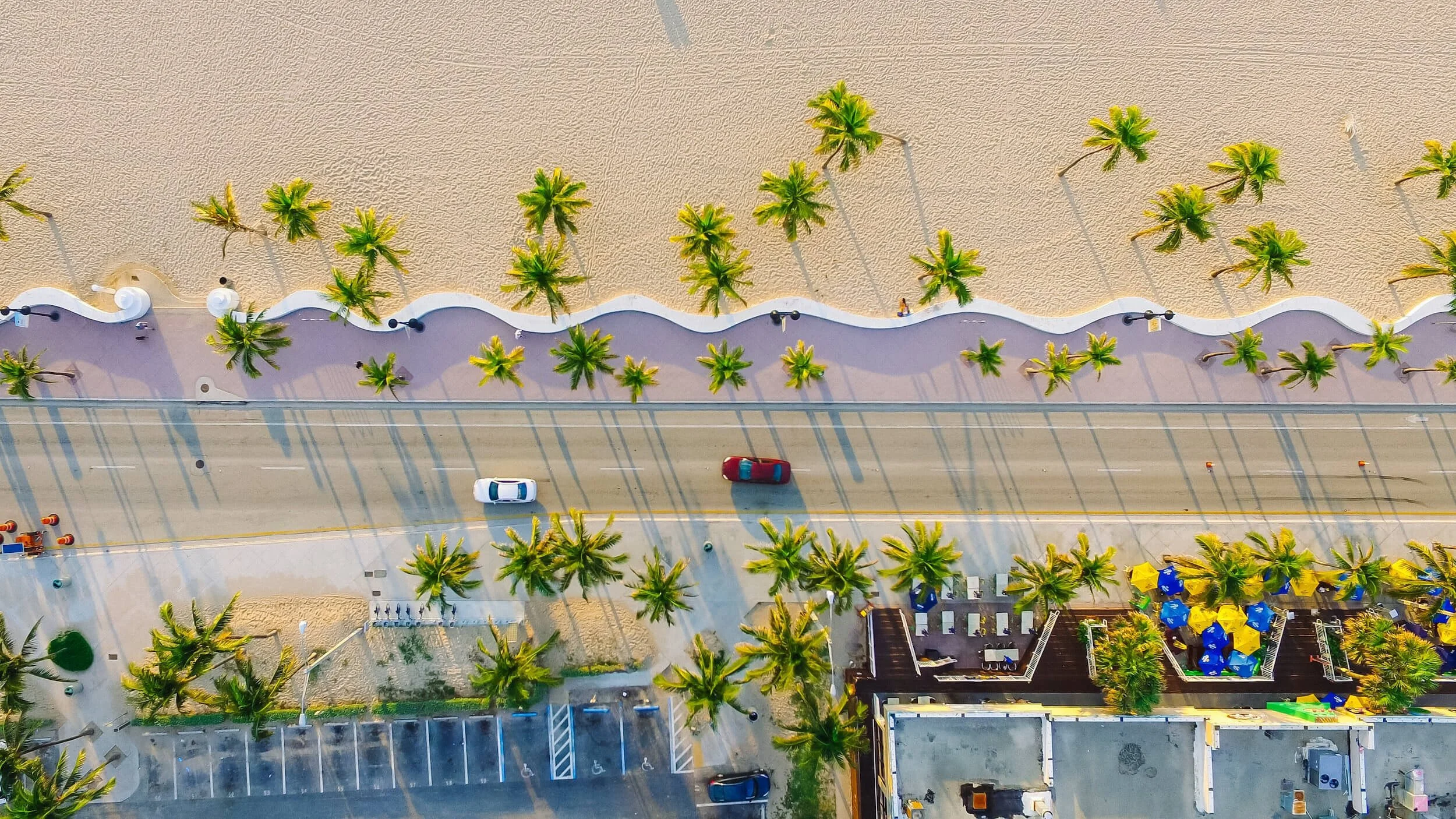 birds eye view of cars on street