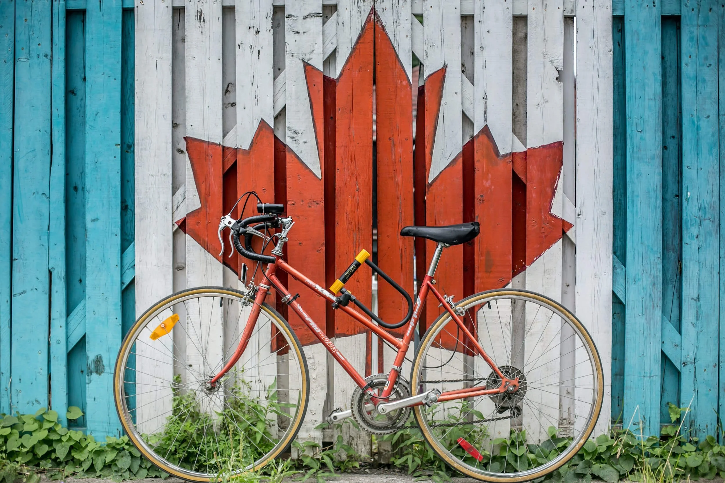 Canadian flag and a bicycle