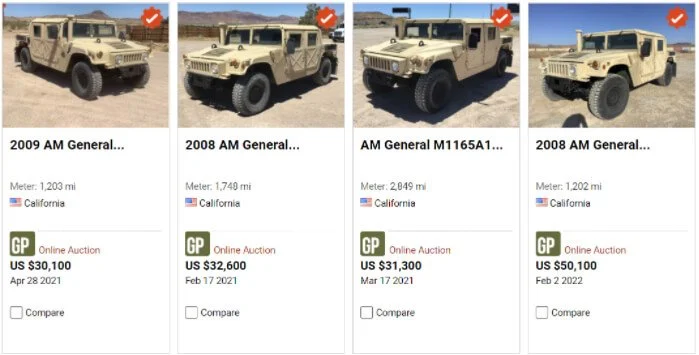 humvees listed for sale