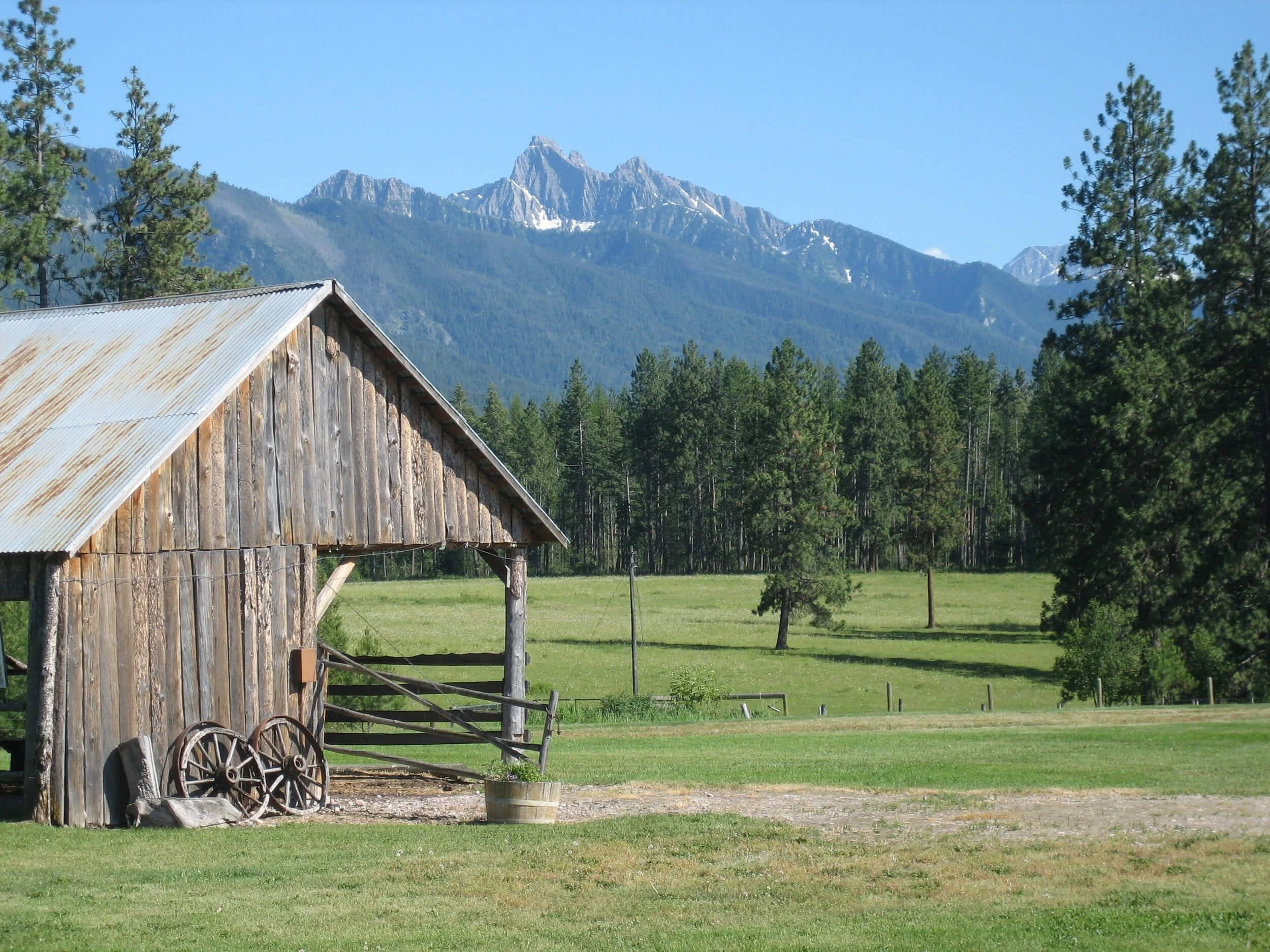 brown wooden house near green trees in montana