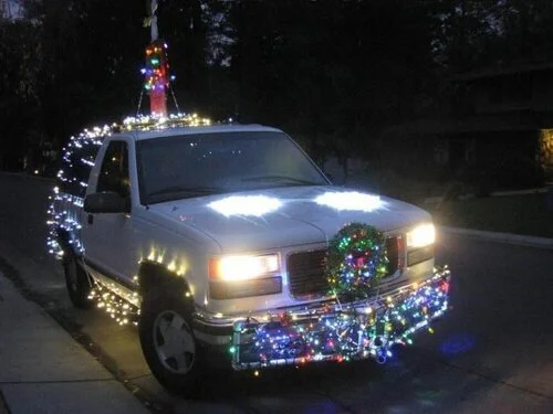 car with christmas lights